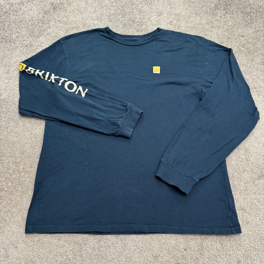 Brixton 100% Cotton Long Sleeve Graphic T-Shirt Mens XL Blue Crew Neck Skate Top